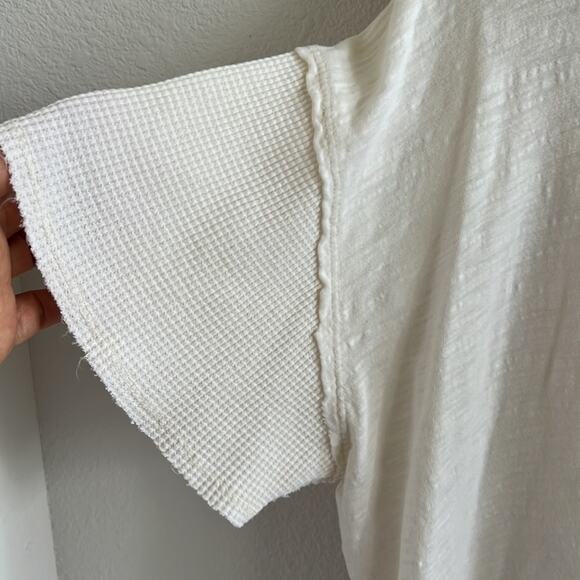 Free People We the Free Cream Burnout Oversized Tee with Waffle Knit Sleeve M - Picture 9 of 9